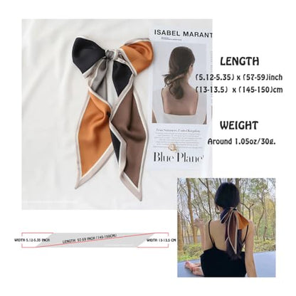 Silk Feeling Head Scarf Fashion Satin Hair Scarf Square Long Scarves for Women Gifts - color: 02 Grey Black Orange 5.12 X 59 Inch