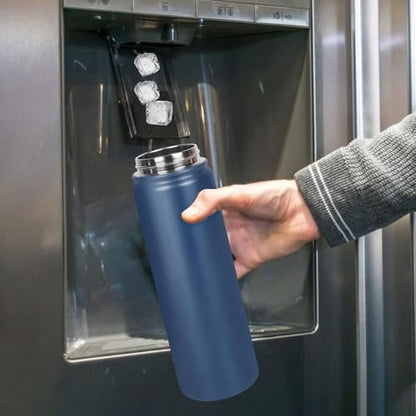 Insulated Water Bottle 24oz, Stainless Steel Double Wall Vacuum Sports Flask with 2-in-1 Straw & Chug Lid, BPA-Free, Leak Proof, Keeps Cold 24H for Travel Gym School - color: Black 750