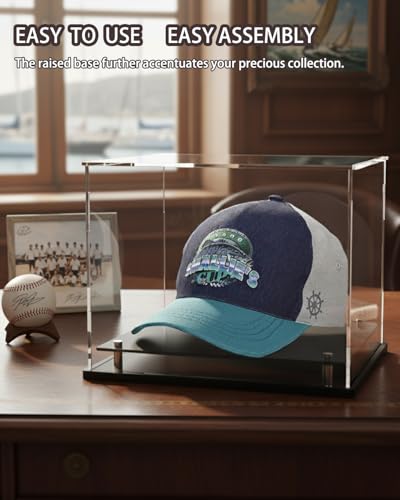 Clear hat Display case for Baseball,Acrylic Cap Holder Stand for Baseball, Football or Snapback Caps,Mini Helmet.Baseball Cap Display case with Metal feet Base(mountable) - size: Hat Display Case