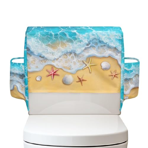 Toilet Tank Protector Cover with Extra Storage Bag, Universal All-in-One Toilet Top Cover Replacement for Small Bathrooms Decor, Seaside Shell - color: Seaside Shell