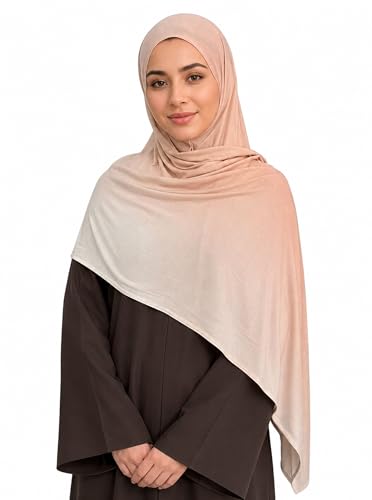 Premium Stretch Cotton Gradient Scarf for Women, Soft Jersey Wrap Shawl, Lightweight Ombre Hijab for Everyday Wear - color: Mctlo2537-camel