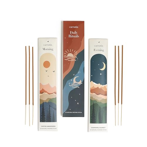 Carnatia Daily Rituals Incense Sticks Set – Coffee & Chamomile Scents for Morning Energy & Evening Relaxation | 100% Natural, Handcrafted Incense for Daily Wellness & Mindful Moments