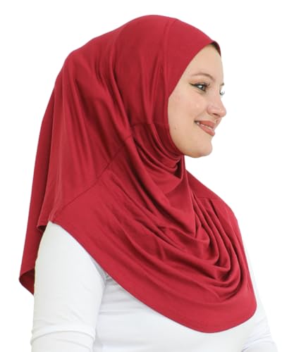 Prien Plain Ready To Wear Hijab for Women, Muslim Instant Turbans, Soft Jersey Scarf, Islamic Clothes, Long Hijabs, Abaya - color: Burgundy