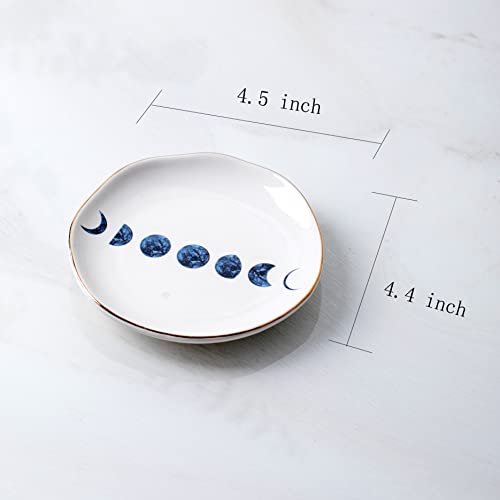 Ceramic Moon Jewelry Dish Tray Ring Holder, Small Decorative Trinket Dish for Rings Earrings Necklaces, Present for Wife and Mom, 4.5 Inch