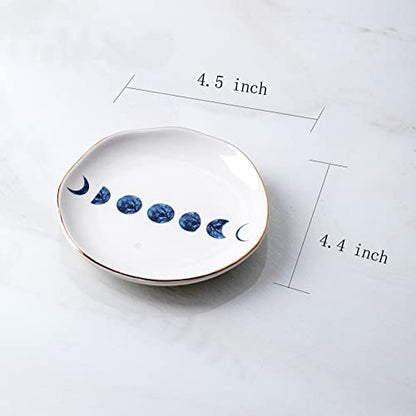 Ceramic Moon Jewelry Dish Tray Ring Holder, Small Decorative Trinket Dish for Rings Earrings Necklaces, Present for Wife and Mom, 4.5 Inch