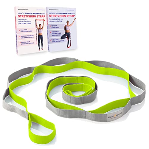 sport2people Stretching Strap for Yoga, Flexibility, Rehabilitation - 2 Free Exercise Ebooks - Get Flexible with 12-Loop Stretch Band for Rehab, Recommended by Physical Therapists and Trainers