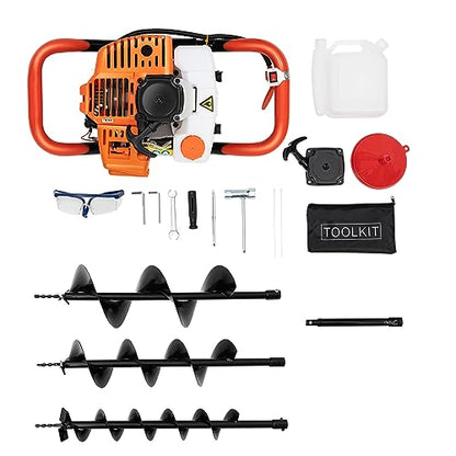 Auger Post Hole Digger, Gas Powered Earth Post Hole Digger Post Holes Earth Digger Petrol Drill Borer Bulb Planting Drill Fence Hole Maker Machine (52cc 2.54HP 1.9KW) - size: 52cc 2.54HP 1.9KW