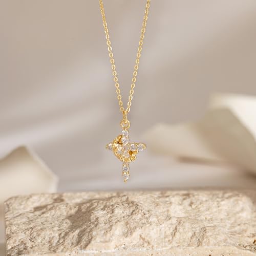 Robaice Upgraded Crown Cross Necklace for Women, 14K Gold Plated - color: A Crown Cross, Sterling Silver Chain, Gold