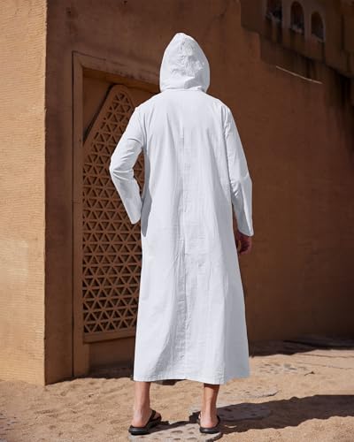 YAOHUOLE Long Sleeve Kaftan Thobe Button down Men Thobe with Pocket Big and Tall Kaftan Muslim Men Thobe - color: White, size: Large
