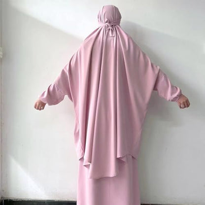 ODIZLI Two Pieces Jilbab and Dress for Muslim Women Long Khimar and Skirt Available for Prayer - color: Pink