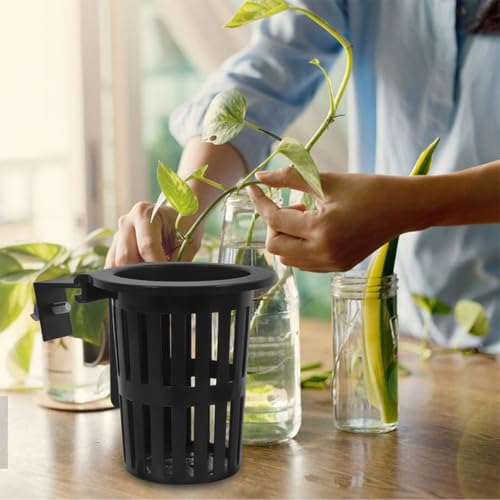 6pcs Hanging Hydroponic Basket Set for Fish Tank and Pond Plants – Small Round Black Plastic Mesh Net Pots (20-40mm) Wall-Mounted Planters for Aquatic Gardening and Balcony Decor