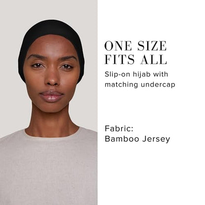 Slip-on Instant Premium Jersey Hijab with Undercap - Buttery Soft, Lightweight Hijab with Innovative Tie-Back Design - color: Black