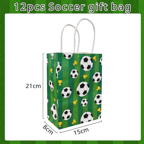 LAOREI 12 Pcs Soccer Goodie Bags, Green Soccer Party Favor Bags with Handles, Paper Gift Bags Soccer Themed Party Gift Bags for Birthday Party Soccer Party Supplies - color: Green