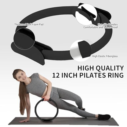 DICYWUDI Pilates Essentials Kit for Home Women, Pilates Equipment for Workouts, 6 Fabric Resistance Bands, 12 Inch Magic Circle Yoga Ring, Mini Exercise Ball, Great Exercise Equipment - color: 13pcs Black set
