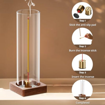 1 Pack Incense Holder for Sticks, Insence-Stick Holder Ash Catcher with Removable Glass, Anti-Ash Flying Mess-Free Incense Burner Holder, Perfect for Meditation Yoga Relaxation, Home Decor - size: upright brown