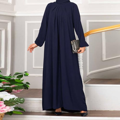 Ruziyoog Muslim Prayer Dress for Women Abaya Solid One-Piece Hoodie Abaya Dress Full Length Dresses Islamic Dubai Jilbab - color: Blue, size: Small