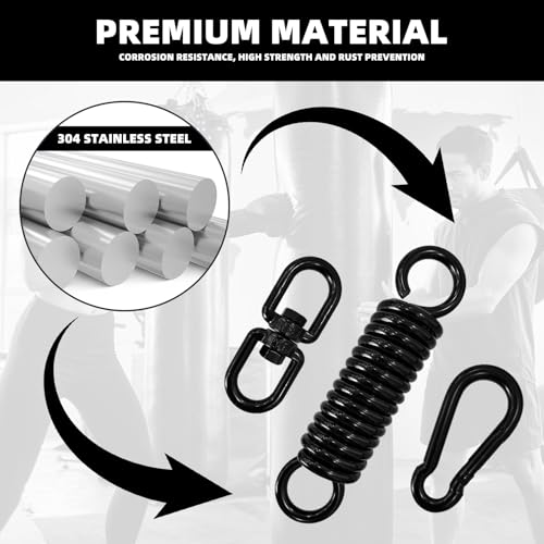 Heavy Bag Spring Punching Bag Hanging Kit with Swivel & 2 Carabiners Hanger | 360° rotational heavy duty hanging accessory, suitable for boxing heavy bags, gym swings and trapeze installation