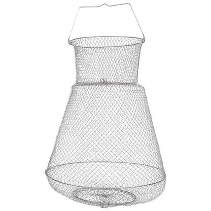 Extra Large Wire Fish Basket, 28X18 inches Fishing Net Cage Collapsible, Crabs Basket Trap Holder for Live Caught Fish, for Seawater, River, and Boat Fishing, Stainless Steel Galvanized, Silver