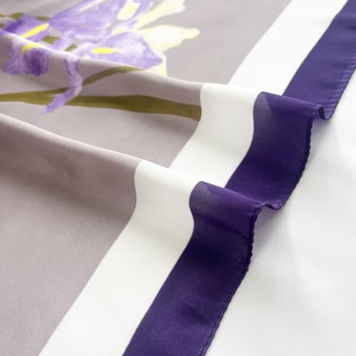 FONYVE Silk Feeling Scarf Medium Square Satin Head Scarf for Women 27.5 × 27.5 inches - color: 03 Purple Flowers