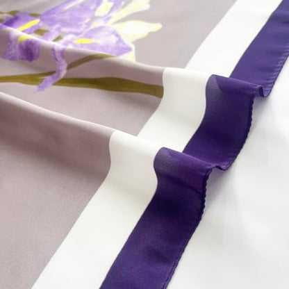 FONYVE Silk Feeling Scarf Medium Square Satin Head Scarf for Women 27.5 × 27.5 inches - color: 03 Purple Flowers