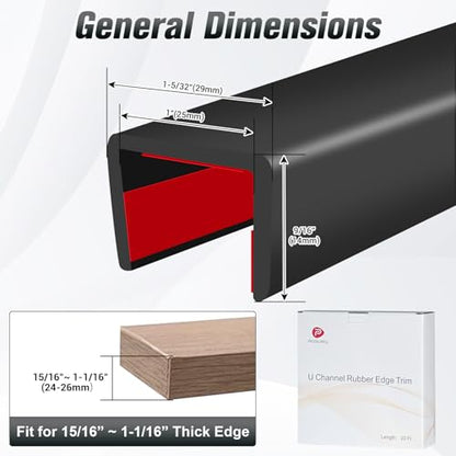 Rubber Edge Trim, Self Adhesive U Channel Edge Trim, Big Size U Shaped Trim, Edge Banding for Plywood, Woods, Shelf, Cabinet, Countertop, Size 1", Length 20Ft, Black - size: Size1"(Fit 15/16"~1-1/16"), L20'