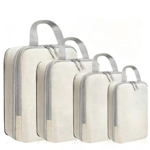 LANSKLBD 4/6/8 Set Packing Cubes for Suitcases Travel Luggage Packing Organizers,Travel Accessories Essentials Luggage Organizer with Shoe/Tioletry/Laundry Bag (Beige, 4 set) - color: Beige, size: 4 set