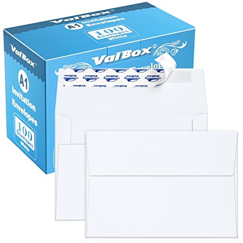 ValBox A1 Invitation Envelopes 100 Qty - 3.5 x 5" White Envelopes Self Seal for Invitations, Wedding, Baby Shower, Small Gift Cards, Thank You Notes, RSVP - 5.125 x 3.625 Inches - color: White, size: A1 (5.125 x 3.625 Inches)