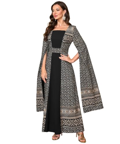 Muslim Abaya Kaftan Dress Traditional Islamic Attire Maxi Robe Eid Prayer Gown - color: Geometric, size: Medium