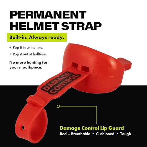 DAMAGE CONTROL Pacifier Football Mouth Guard – Permanent Strap – Red | Youth Football Mouthpiece, No Boiling, Breathable Design, Protects Lips & Teeth, Works with Braces - color: Red