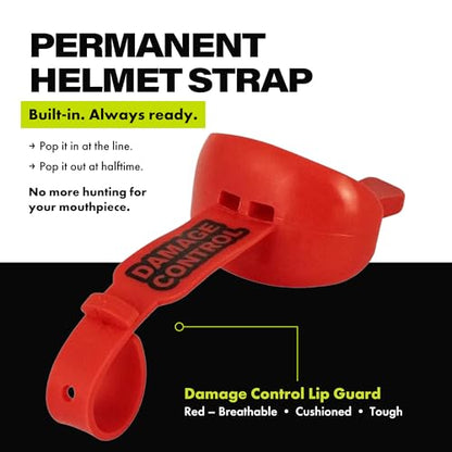 DAMAGE CONTROL Pacifier Football Mouth Guard – Permanent Strap – Red | Youth Football Mouthpiece, No Boiling, Breathable Design, Protects Lips & Teeth, Works with Braces - color: Red
