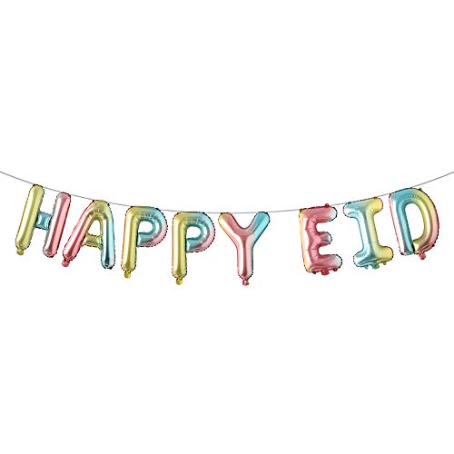 Islamic Muslim Party Decorations Ramadan Banner Happy Eid Mubarak Balloons Children and Families Party Supplies (Happy EID Rainbow) - color: Happy Eid Rainbow