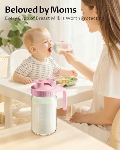 Mason Jar Pitcher Set of 2, 32oz (1quart) Glass Breast Milk Pitcher with Lid - color: Green & Pink, size: 32 Ounces