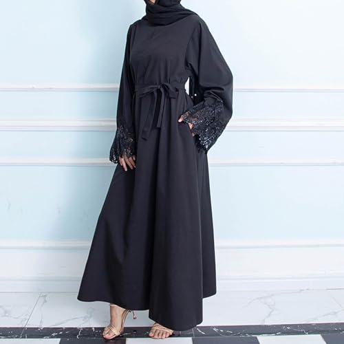 Lmdudan Muslim Dresses - Ladies Robe Dress Islamic Abaya - Cotton Linen Dress - Stripe Conservative Prayer Clothes - color: 🔥2024 Amazon Essentials🔥-3*black, size: X-Large