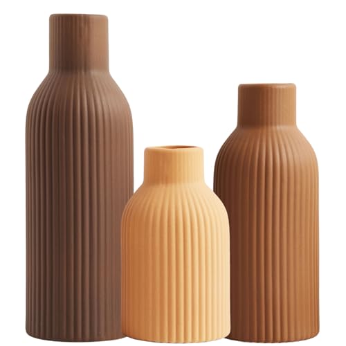 Joeabor Ceramic Vase Set of 3 - Handcrafted Ceramic Vases for Home Decor & Shelf - Modern Farmhouse Decor for Kitchen, Office, Bedroom & Living Room Decorative Objects for Mantel, Table Centerpieces - color: Set C