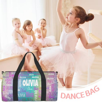 Personalized Dance Gym Bag, Aqua Blue Pink Yellow Sparkly Glittering | Custom Sport Duffel Weekender Workout Bags for Travel - color: Aqua Blue Purple