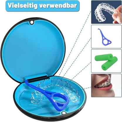 BVN Slim Retainer Case – Portable Dental Storage for Braces, Aligners & Mouth Guards | Sleek Black Protective Container for Dentures & Night Guards - size: Circular case