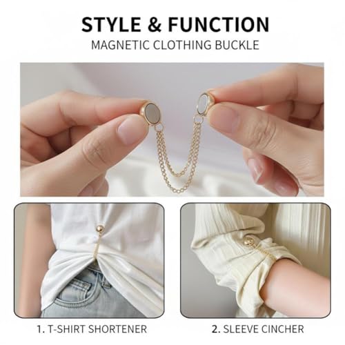 2026 Upgrade Multi-Function Magnetic Clothing Clips, 6 PCS Magnetic Clothing Clips with Chain, Strong Hem & Hijab Clips with Chain for Women’s Pants Jeans Shirts Sweaters, Fix Cuffs Long Pants (B) - color: B