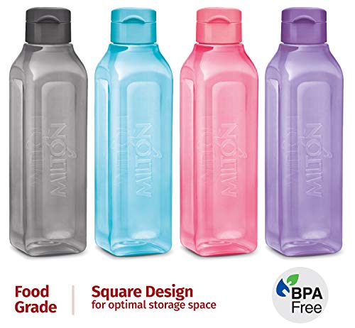 MILTON Sports Water Bottle Square Juice Box 4 Set 17 oz. Great for Juices Milk Smoothies Plastic Wide-Mouth Reusable Leak Proof Drink Bottle/Carton for School Bags Lunch Boxes Gym Flip Lid -BPA Free - size: 17 oz 4 pack