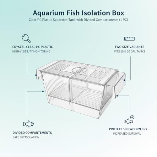 Aquarium Fish Isolation Box, Clear PC Plastic Separator Tank with Divided Compartments (1 PC)