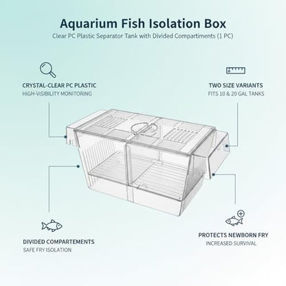 Aquarium Fish Isolation Box, Clear PC Plastic Separator Tank with Divided Compartments (1 PC)