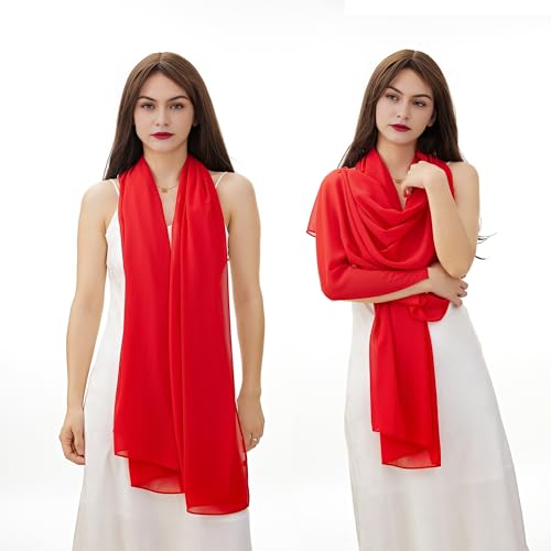 YOUR SMILE for Women Lightweight Breathable Solid Color Soft Chiffon Long Fashion Scarves Sun-proof Shawls Wrap - color: Red