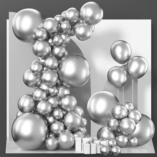 PartyWoo Silver Balloons 130 pcs Different Sizes of 18 12 10 5 Inch Silver Balloon Arch Kit Garland for Birthday Graduation Bachelorette Engagement Bridal Shower Wedding Party Decorations Silver-G102 - color: Silver-g102