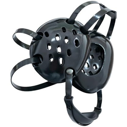 Black NBR Sponge Wrestling Headgear with Plastic Shell, Shock-Absorbing Ear Guard for MMA Grappling, Adjustable Strap Secure Fit