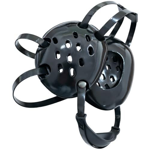 Black NBR Sponge Wrestling Headgear with Plastic Shell, Shock-Absorbing Ear Guard for MMA Grappling, Adjustable Strap Secure Fit