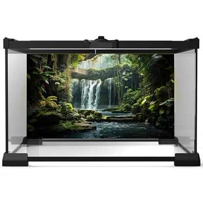 Waterfall Aquarium Background Nature Tropical Plants Tranquil Stream Fish Tank Background Rainforest Lush Green Trees Plants Stone Bridge Reptile Tank Enclosure Backgrounds Wallpaper 24x12in - color: Foggy Green, size: 24(W)x12(H)inches/ 60(W)*30cm(H)