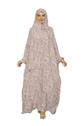 Women's Ditsy Floral Print Zipper Design Hooded Arabian Dress Modest Bishop Sleeve Long Sleeve Maxi Muslim Dress for Women - color: Dark Pink, size: One Size