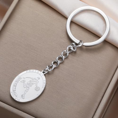 Dreamtimes St. Sebastian Medal Keychain for Men Women Stainless Steel Religious Saint Patron of Athletes Catholic Keychain - style: Basketball-s
