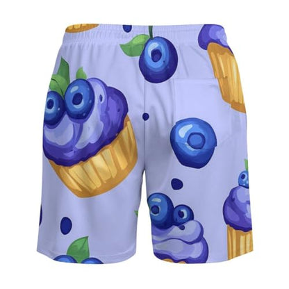 Blueberry Muffin Cupcakes Mens Swim Trunks with Compression Liner Quick Dry Pockets Swimsuits - size: XX-Large