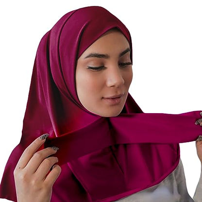 AIBEARTY Women Fashion Instant Muslim Turban Hijab with Snap Fastener Breathable Headscarf Bonnet Cap Turban Hat Shawl - color: Modal Wine Red-3 Buttons