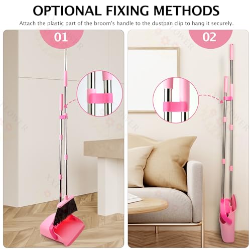 Broom and Dustpan Set, Dustpans with Broom Combo for Home, Heavy Dust Broom and Dustpan Combo, Long Handle Dust Pan and Broom Set for Kitchen, Office, Pet Hair,Pink, Pack of 1 - color: Pink